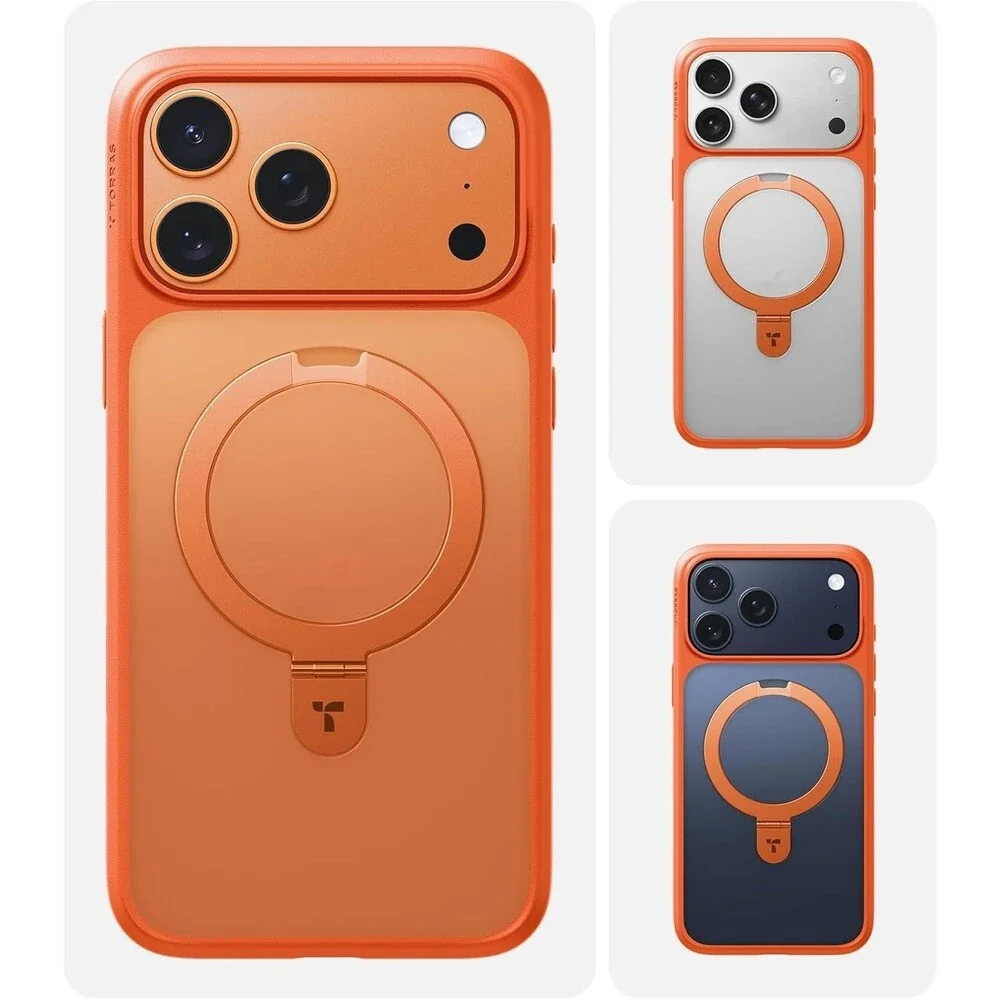 For iPhone 17 Pro Case MagSafe Stand 4X Military Drop Protection Cosmic Orange